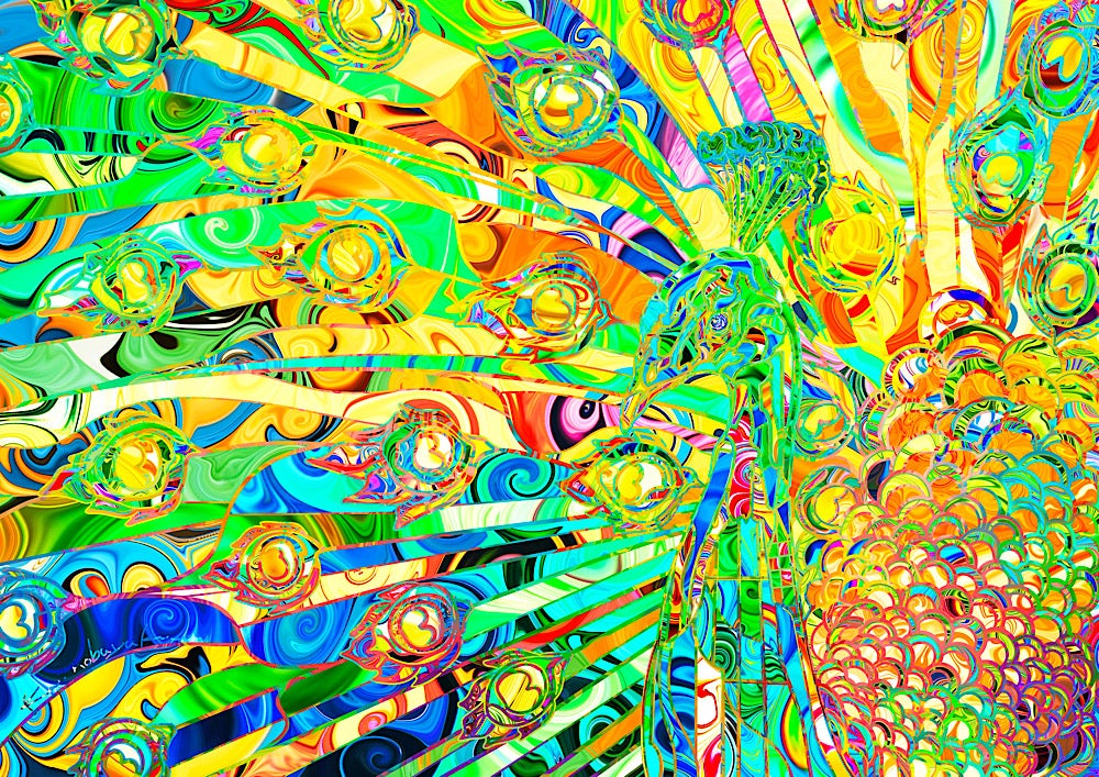 【一点物】デジタルアート Kai Nobuyuki 動物 マーブル模様 生命力と躍動感あふれる、カラフルなマーブル模様の美しい動植物